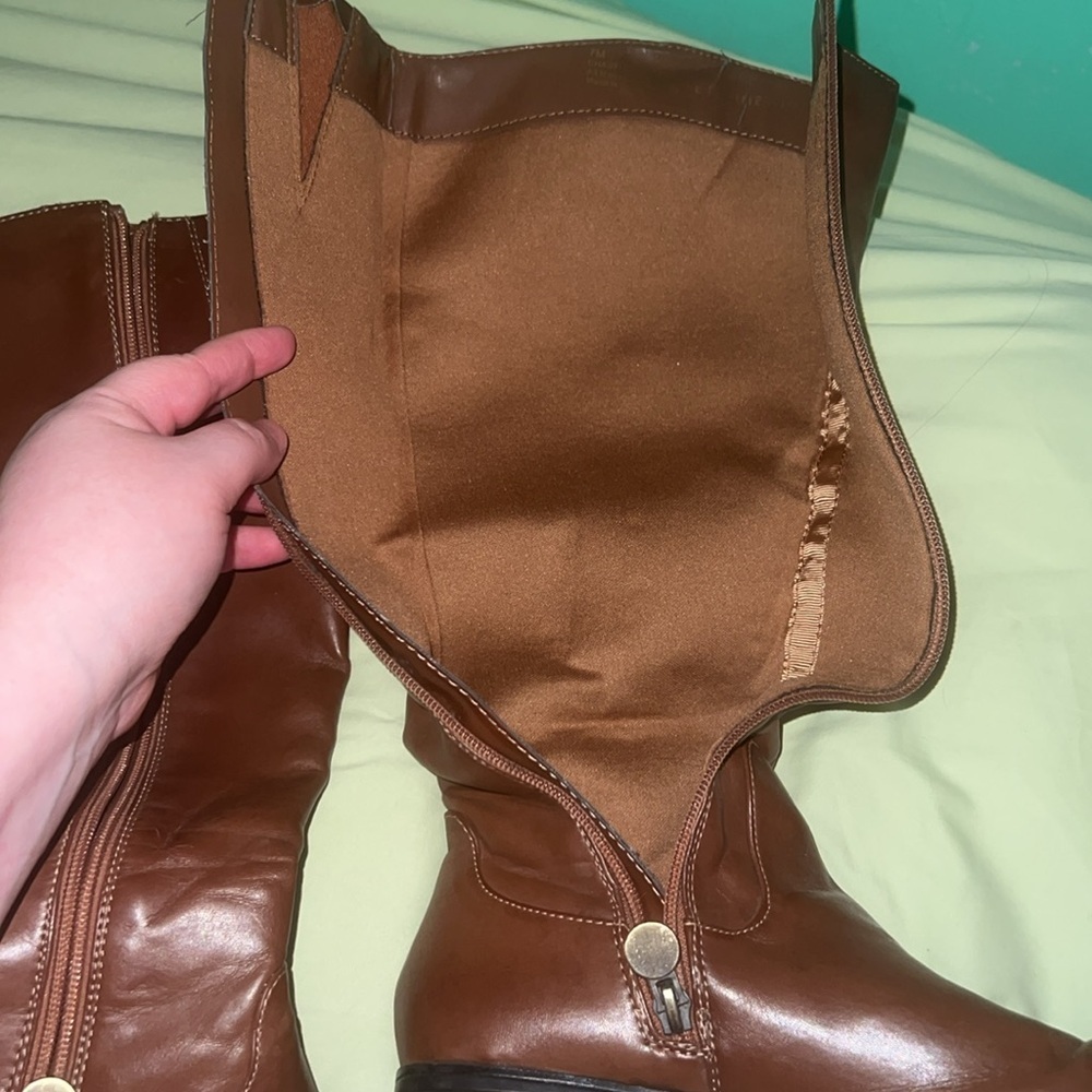 Etienne Aigner brown leather tall riding boots - Picture 9 of 16